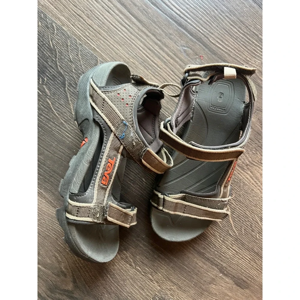 Teva Kids Tanza Brown Olive Green Sport Sandals Adjustable Straps‎ Size 3 6095